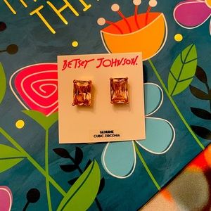 Betsey Johnson earrings genuine cubic zirconia pink .